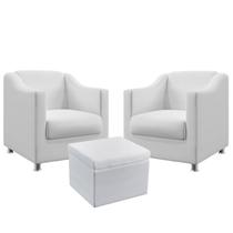 2 Poltronas Para Sala de Estar Alya Com Puff Quasar Couro Branco Aradecor