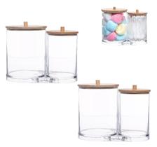 2 Porta Algodão Cotonete Organizador Duplo Tampa Bambu