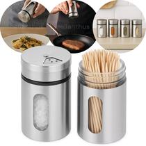 2 Porta Condimentos Inox com Visor de Vidro 100ml Saleiro Porta Temperos Giratório com Tampa Ajustável Pote Moderno para Cozinha Organizada