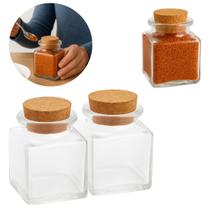 2 Porta Condimentos Tempero Quadrado de Vidro 50 ml C/ Rolha
