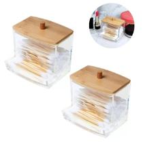2 Porta Cotonete Em Acrílico Com Tampa Bambu Haste Flexível 2 Porta Cotonete Em Acrílico Com Tampa Bambu Haste Flexível