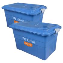 2 Porta Ração e Isca até 60kg Pote Caixa Container Organizadora 70 L Até 4 Sacos de 15 Kg Reforçada Trava Segurança