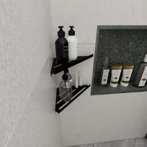 2 Porta Shampoo Sabonete Parede Suporte Canto Banheiro Preto