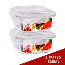 2 Pote de Vidro Hermetico Quadradao 520ML Marmita Forno Airfryer