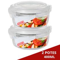 2 Pote de Vidro Redondo c/ Trava 400ML Freezer Airfryer Casa