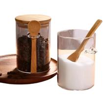 2 Pote De Vidro Redondo Tampa Bambu Hermético C/ Colher 620ml 2 Pote De Vidro Redondo Tampa Bambu Hermético C/ Colher 620ml