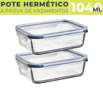2 Pote De Vidro Retangular 1040ml Marmita C/ Tampa Hermética 2 Pote De Vidro Retangular 1040ml Marmita C/ Tampa Hermética