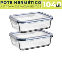 2 Pote De Vidro Retangular 1040ml Marmita C/ Tampa Hermética 2 Pote De Vidro Retangular 1040ml Marmita C/ Tampa Hermética