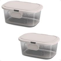 2 Pote Para Alimentos Com Tampa Fixa 600Ml Transp Bpa Free