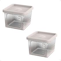 2 Pote Para Alimentos Transparente Prisma 430ml Com Tampa