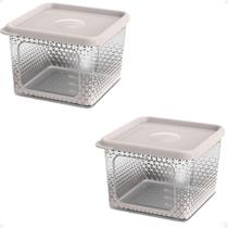 2 Pote Para Alimentos Transparente Prisma 850Ml Com Tampa