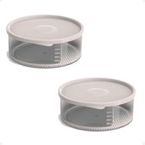 2 Pote Para Alimentos Transparente Redondo 370 ml Com Tampa