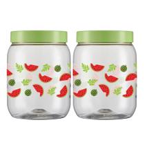 2 Pote Plástico Decorado Morango Margarida 1L Porta Mantimentos Multiuso Organizador Bancada Cozinha