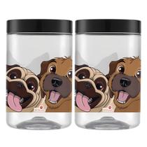 2 Pote Porta Ração Comedouro Cachorro Gato 1,5lt Tampa Rosca -