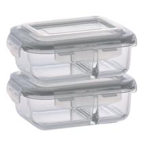 2 Pote Retangular 1040ML c/ Divisória e Tampa Marmita Lancheira