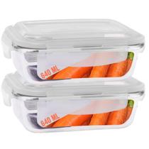 2 Pote Vidro 640ml Marmita Fitness Tampa Hermética 4 Travas