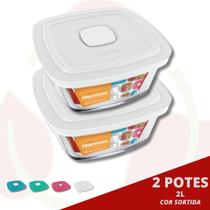 2 Pote Vidro Quadrado Facilita c/ Tampa Marmita 500ML Marinex