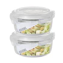 2 Potes 950ml Vidro Redondo Alimento Marmita Hermético