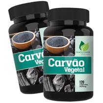 2 potes Carvão Vegetal Ativado Puro Kit 240 Cápsulas - Fonte Verde
