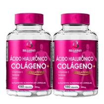 2 potes colágeno hidrolisado + ácido hialurõnico 150 cápsulas com vitamina c + selênio + zinco