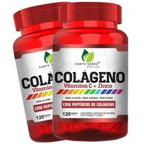 2 Potes Colágeno + Vitamina C + Zinco Kit 240 Cáps - Fonte Verde