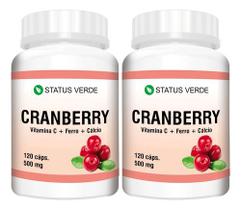 2 Potes Cranberry + Vitamina C + Ferro + Cálcio - Kit 240 Cápsulas de 500mg