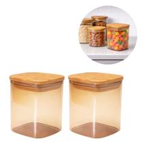 2 Potes de Vidro Âmbar Tampa Madeira Ideal Cozinha Gourmet 2 Potes de Vidro Âmbar Tampa Madeira Ideal Cozinha Gourmet