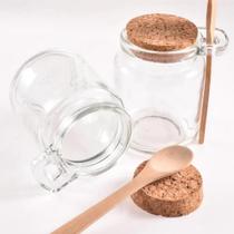 2 Potes de Vidro com Colher de Madeira e Tampa de Rolha 2 Potes de Vidro com Colher de Madeira e Tampa de Rolha