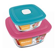 2 Potes de Vidro Com Tampa 2 Tamanhos Marinex Facilita Vap