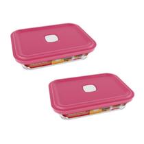 2 Potes de Vidro Facilita Retangular Marmita 750Ml Marinex