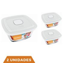2 Potes De Vidro Facilita Vap Quadrado Com Tampa 1L Marinex