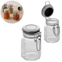 2 Potes Hermético Vidro 100ml Tampa Metal Cinza Temperos
