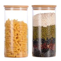 2 Potes Herméticos Multiuso Mantimentos Vidro Tampa De Bambu 2 Potes Herméticos Multiuso Mantimentos Vidro Tampa De Bambu