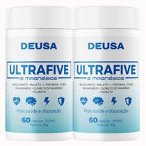 2 Potes Magnésio 5 Mag Ultra Five Concentrado com Bisglicinato, malato, Ltreonina, óxido, cloreto, taurato, 60 Cápsulas 2 Potes Magnésio 5 Mag Ultra Five Concentrado com Bisglicinato, malato, Ltreonina, óxido, cloreto, taurato, 60 Cápsulas