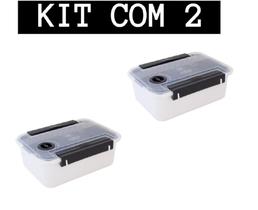 2 Potes Marmita Divisória Tampa Plástico Vasilha Fit Fitness Bandeja Válvula 800ml Incolor