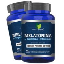 2 Potes Melatonina + L-Triptofano + Vitaminas Fonte Verde - Kit 120 Cápsulas