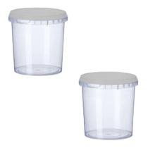 2 Potes Para Alimentos 500ML Transparente Com Tampa 11x9,5Cm
