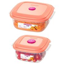 2 Potes Plásticos Alimentos Geladeira Cozinha 455/22 - Rosa