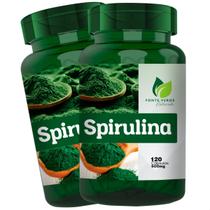 2 Potes Spirulina 100% Natural Kit 240 Cáps - fonte Verde