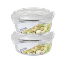 2 Potes Vidro 400ML Microondas Alimento Rodondo Hermetico