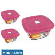 2 Potes Vidro Facilita Quadrado Marmita 300Ml Marinex