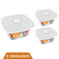 2 Potes Vidro Facilita Vap Quadrado Com Tampa 2L Marinex
