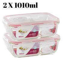 2 Potes Vidro Hermético Divisória Mantimentos 1010ml Marmita