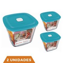 2 Potes Vidro Quadrado Alto Com Tampa Facilita Marinex 1L