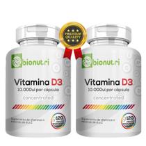2 Potes Vitamina D3 10.000ui Por Cápsula 500mg Puro 120 Cápsulas