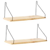 2 Prateleira Madeira Alça Metal Nicho Aramado Decoração 34cm