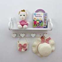 2 Prateleiras coração colorida 45cm e 2 cabideiros infantil