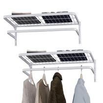 2 Prateleiras Estante Modular Com Arara e Cabideiro 60x40cm Organizador Multiuso Aramado Aço Armário Lavanderia