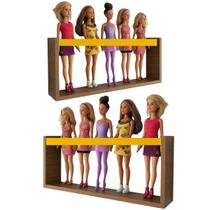 2 Prateleiras para Bonecas Barbie Bonecos Heróis Nicho Expositor Decorativo de Quarto Infantil de Menina Suporte Organizador de Brinquedos MDF 55cm