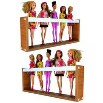 2 Prateleiras para Bonecas Barbie Bonecos Heróis Nicho Expositor Decorativo de Quarto Infantil de Menina Suporte Organizador de Brinquedos MDF 55cm